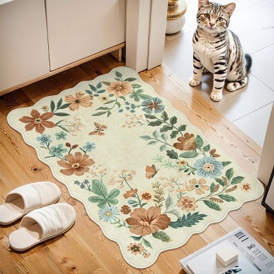 Lahome Machine Washable Back to College Series Floral Plant Floor Mat-Natural Bio-Printed Soft Rug for Living Room, School, Bedroom, or Entryway