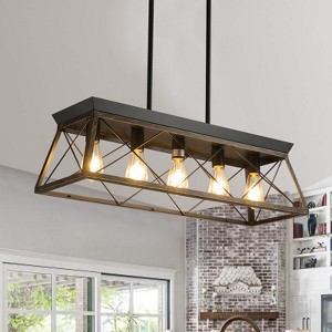 32" Black Gold Industrial 5-Light Pendant Chandelier, Modern Metal Cage Design,Adjustable Hanging Light for Dining Room,Kitchen,Living Room (No Bulbs) - 1 of 4