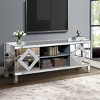 59'' Silver Mirrored TV Stand, TV Console Table with Open Shelf and 2 Storage Cabinets, Sparkling Mirror Doors – Cuddlewood - 3 of 4