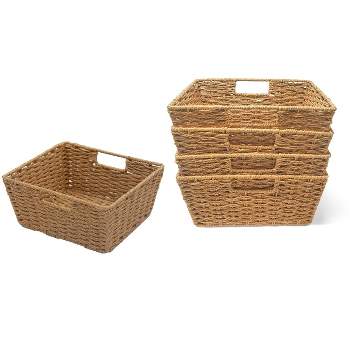 KOVOT Set of 5 Woven Wicker Storage Baskets with Built-in Carry Handles - 9.75"L x 8.5"W x 4.5"H