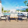 4-Piece Patio Conversation Set, Seating Set with Wood-Plastic Table, Iron Armrest Sofa with Rattan Decoration and Foam Cushions–Cuddlewood - 2 of 4