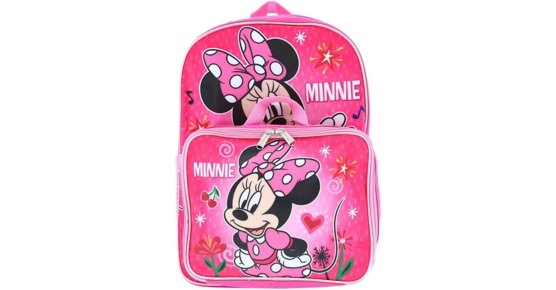 Disney Minnie Mouse Kid's 16 Inch Backpack With Removable Lunch Box Set School