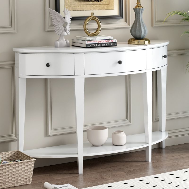 Modern Curved Console Table Sofa Table with 3 Drawers and 1 Shelf-ModernLuxe, 2 of 11
