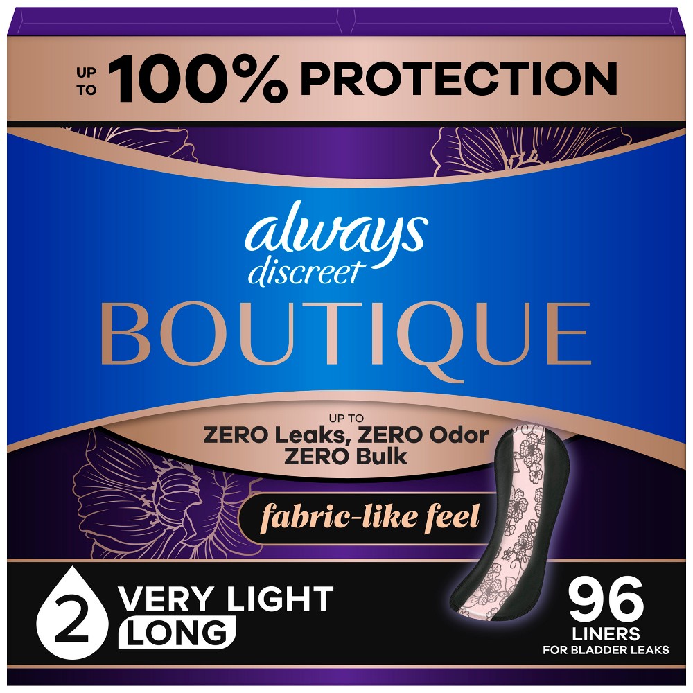 Always Discreet Boutique 2 Drops Incontinence Pads - Very Light - Long Length - 96ct