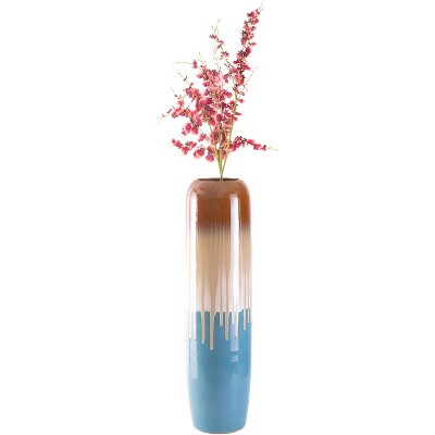 Uniquewise 37.5" Cylinder Tricolor Drip Hand Painted Ceramic Handmade Floor Vase