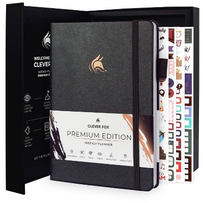 Undated Planner Premium Weekly 7"x10" Silver Black - Clever Fox: Faux Leather, Budget, Adult & Teen, 7x10 Inches