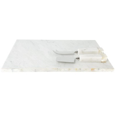 White Marble Cheese Board & Knive Set with Mother of Pearl Inlay Default Title / White