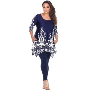 Women's Plus Size Scoop Neck Printed Yanette Tunic Top - White Mark - 1 of 3