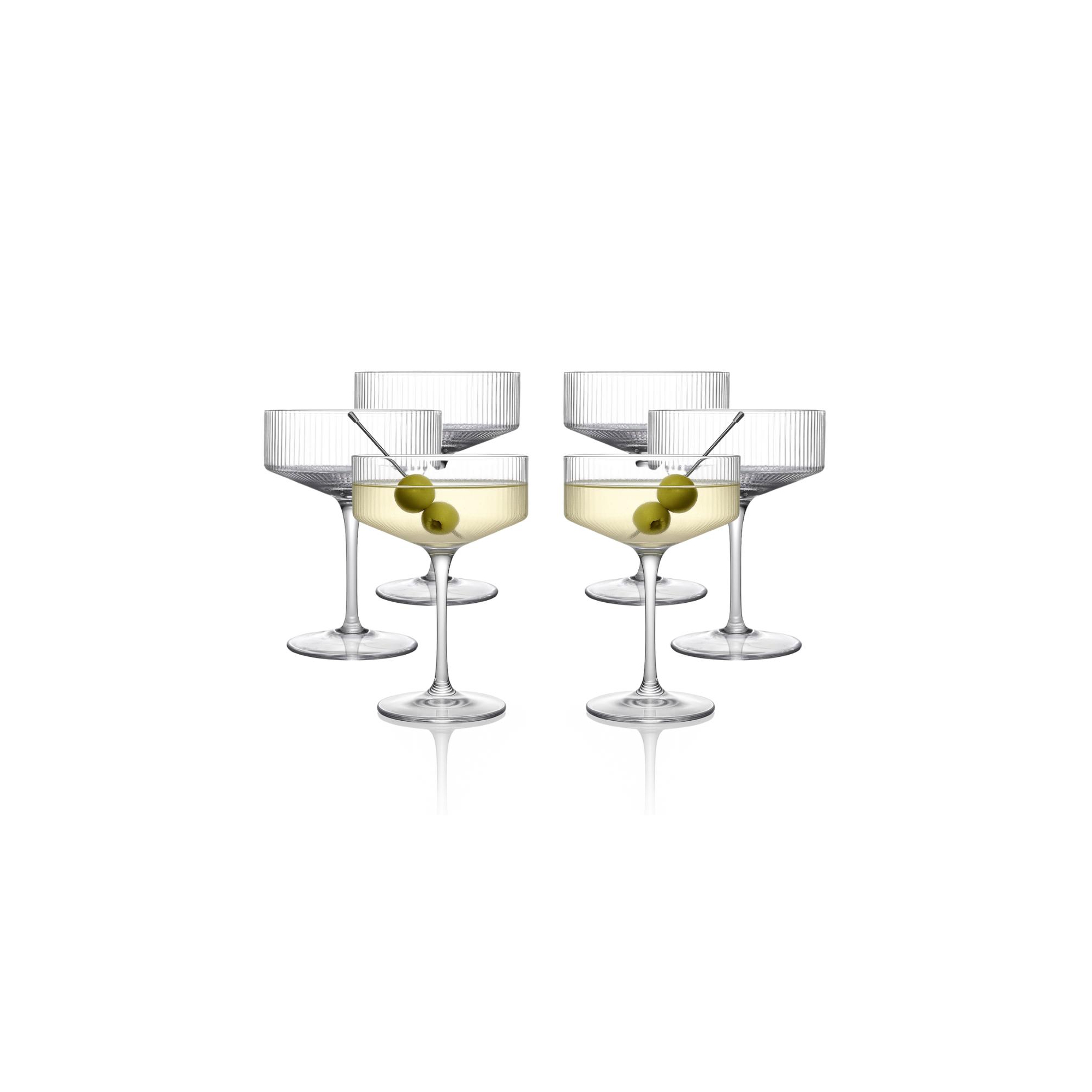 LEMONSODA Clear Ribbed Martini Coupe Glass - 9.5oz 6 Piece Set