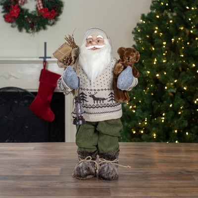 24" Beige and Green Plastic Santa Figurine with Lantern