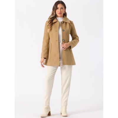 Женские куртки INSPIRE CHIC Women's Turn Down Collar A-Line Single-Breasted Winter Overcoat with Pockets Khaki Small — фото 3