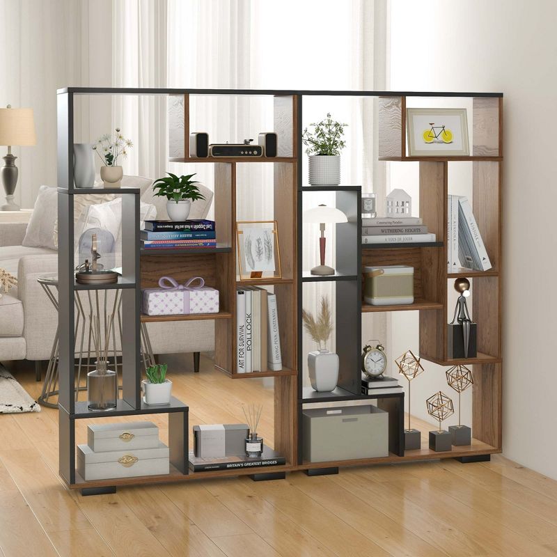 Costway 47" Tall Bookshelf Modern Geometric Bookcase with Open Shelves Anti-tipping Kits White/Black&Natural, 4 of 11