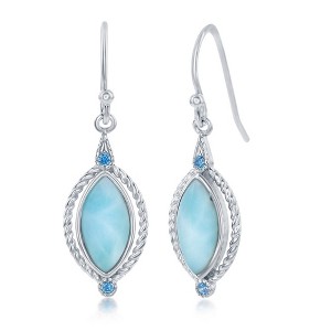 Caribbean Treasures Sterling Silver Marquise Larimar with Round Blue CZ Rope Design Earrings - Blue - 1 of 2