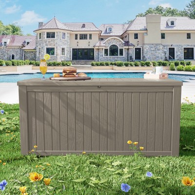 Maggift Deck Box, 180GAL Outdoor Storage Box, Patio Gardening Tools, Water and UV Resistant for Patio, Garden, Lawn, Brown, 61"*28.4"*29.1"