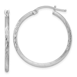 Black Bow Jewelry 2mm, Satin, Diamond Cut Sterling Silver Hoops - 30mm (1 1/8 Inch) - 1 of 4