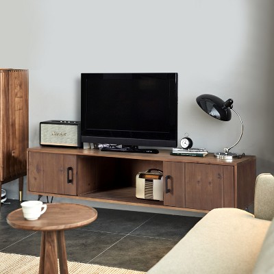 VYNXARIA Industrial style Reclaimed wood Media TV Stand with Storage Cabinet for Living Media Room