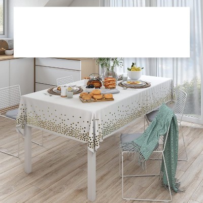 Elegant White and Gold Dot Plastic Rectangular Tablecloths, 4-Pack