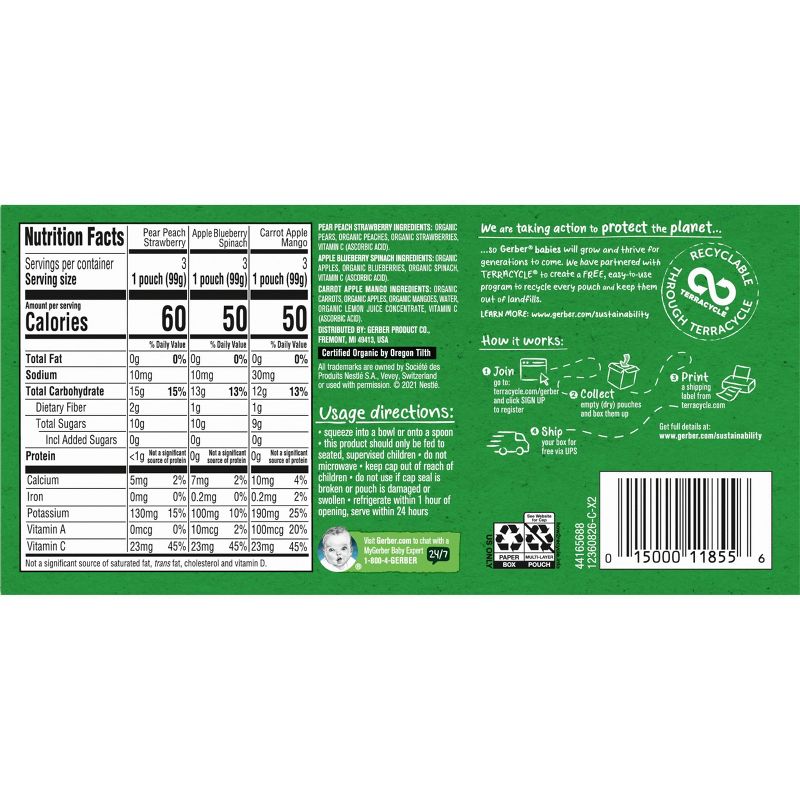 Gerber Organic 2nd Foods Fruit &#38; Veggie Baby Food Value Pack - 9ct/31.5oz, 3 of 8