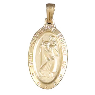 Dicksons Saint Christopher Protect Us Embossed Oval Medal Gold-Plated 18-Inch Pendant Necklace