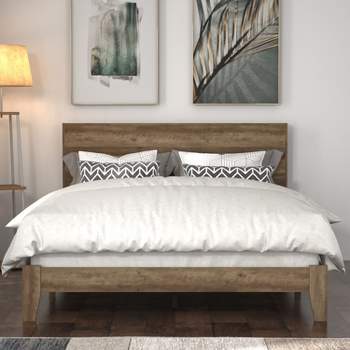 Galano Layton Wood Frame Queen Platform Bed with Headboard in Knotty Oak, Dusty Gray Oak, White, Black, Oslo Oak, Concrete Gray