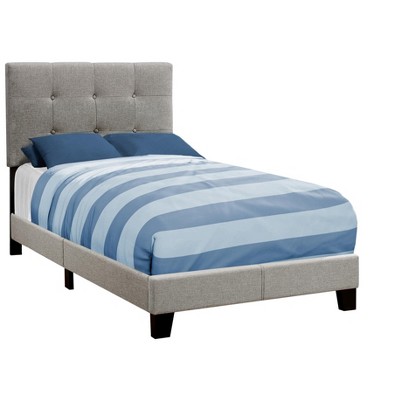 Gray Linen Upholstered Twin Bed with Tufted Headboard