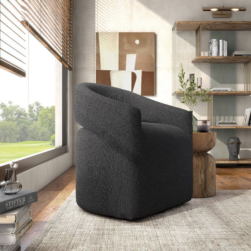HOMES: Inside + Out Stormherald Modern Boucle Upholstered Swivel Barrel Chair with Open Back, 3 of 10