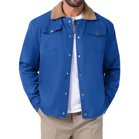 INSPIRE CHIC Men's Winter Collared Button Front Fleece Lining Pockets Trucker Jacket XX-Large Blue