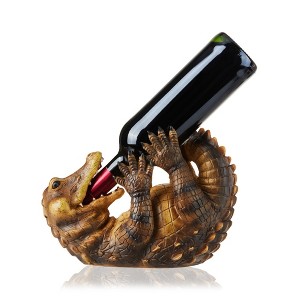 True Amazing Alligator Polyresin Wine Stand Bottle Holder, Wine Holder Countertop Bottle Stand, Brown, Holds 1 Bottle, Set of 1 - 1 of 4