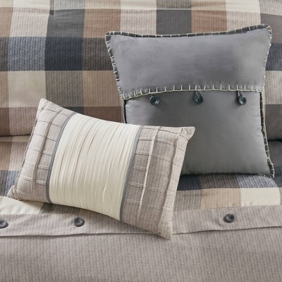King Neutral Herringbone Plaid 7-Piece Comforter Set