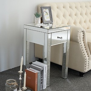 Resenkos Modern Mirrored Nightstand with 1 Drawer, Bedside Table End Table for Bedroom Living Room - White - 1 of 4