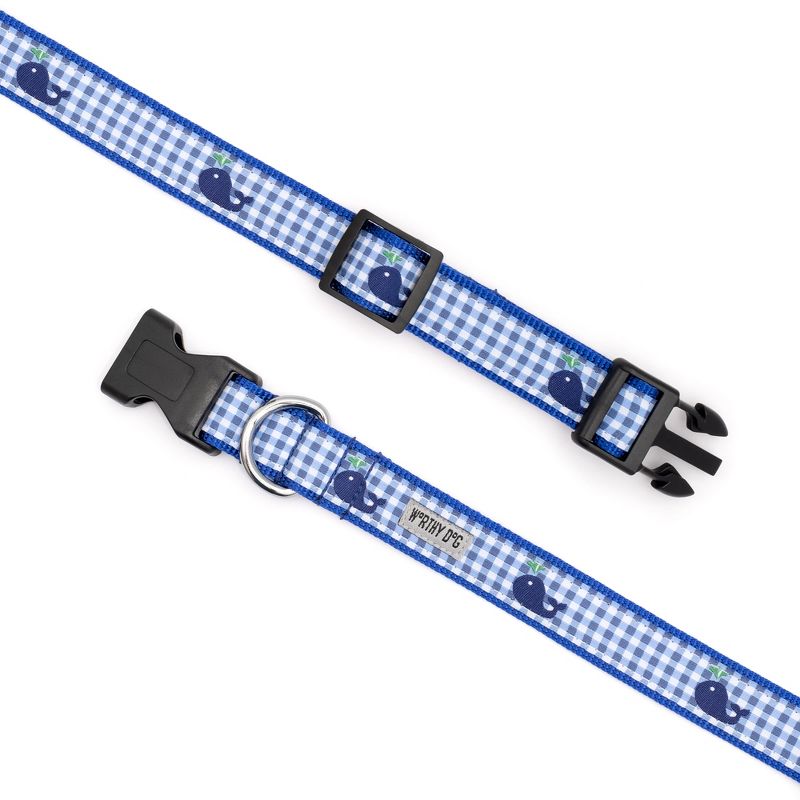 The Worthy Dog Gingham Whales Dog Collar, 4 of 6