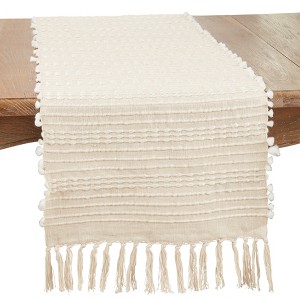 Saro Lifestyle Woven Wonder Stripe Table Runner, 16"x72", Beige - 1 of 3