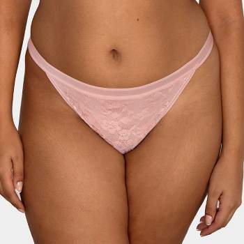 Curvy Couture Women's Plus Size No-show Lace String Bikini Panty Blushing  Rose M : Target