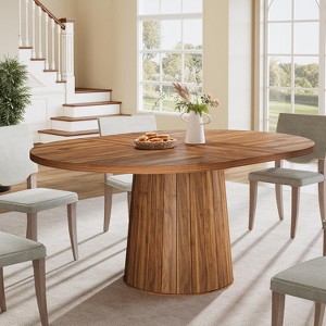Tribesigns 55.11-Inch Wood Oval Dining Table with Wooden Tabletop and Cylindrical Base - 1 of 4