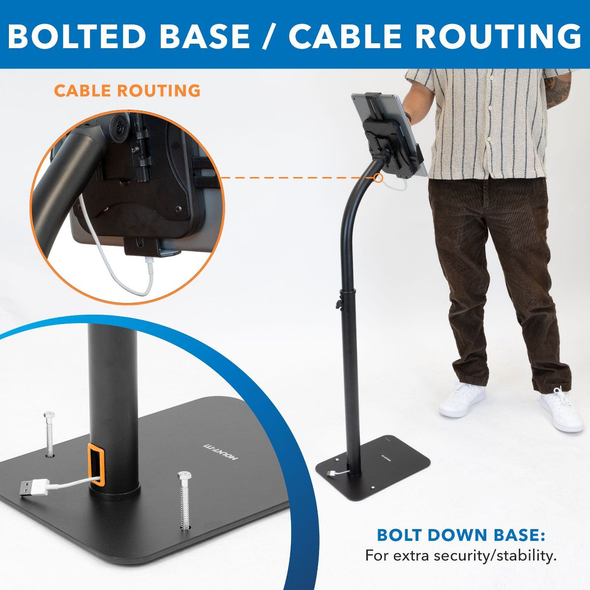 Mount-It! Height Adjustable Tablet Kiosk Stand, Anti-Theft Tablet Floor Stand with Lock for Business & Retail Use | Universal Fit for 7.9" to 11" iPad - thumbnail 6