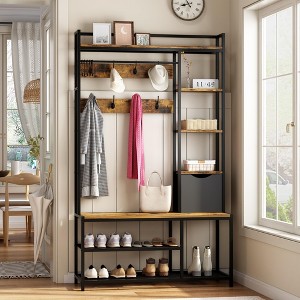 5-in-1 Entryway Hall Tree with Shoe Storage Bench & Coat Rack - 200lb Heavy Duty, 5 Shelves & Storage Basket, Industrial Style - 1 of 4