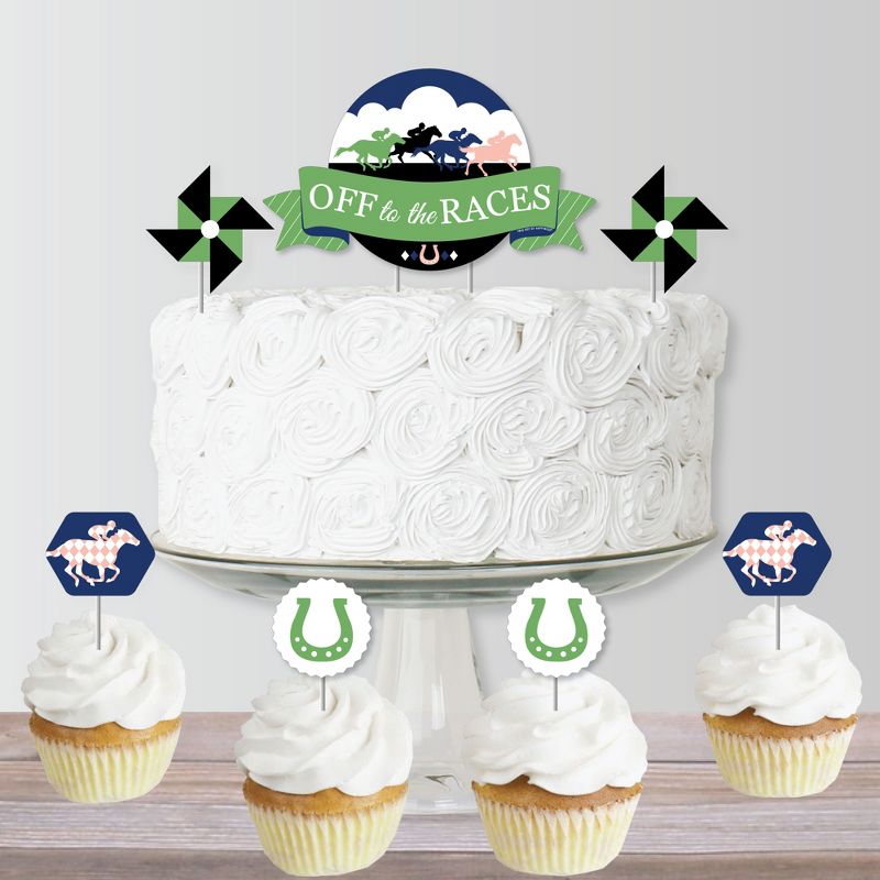 Big Dot of Happiness Kentucky Horse Derby - Horse Race Party Cake Decorating Kit - Off to the Races Cake Topper Set - 11 Pieces, 4 of 7