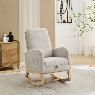 NicBex Boucle Glider Rocking Chair with Retractable Footrest,Upholstered Nursery Rocking Chairs with High Backrest,Nursing Chair for Bedroom