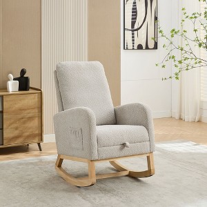CAVINAS Rocking Chair with High Back Glider Rocking Chair with Retractable Footrest Armchair with Side Pocket - 1 of 4