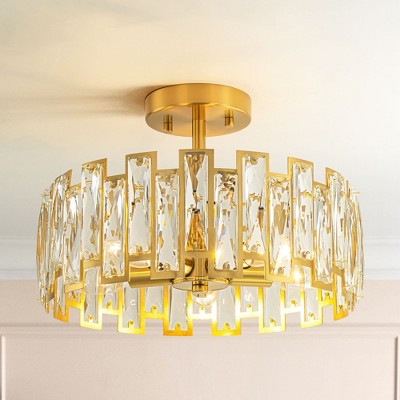 Rennnsan Bramblee 13"W 5-Light Drum Crystal Modern Glam Dimmable Semi Flush Mount