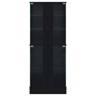 Black High Gloss Wood Curio Cabinet with Glass Shelves and LED Lighting