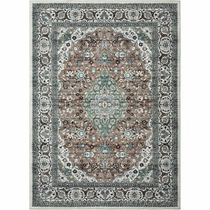 Washable Non Slip Vintage Rug, Low Pile Retro Medallion Carpet, Stain Resistant Indoor Floor Mat for Living Room Bedroom - 1 of 4