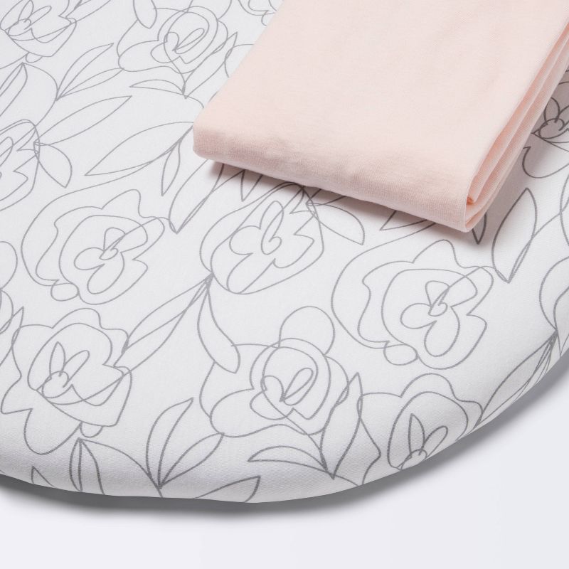 Jersey Bassinet Sheet 2pk - Cloud Island&#8482; Floral and Solid Light Pink, 1 of 6