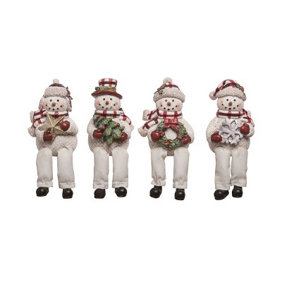 Transpac Resin Bright Plaid Snowman Sitter Set of 4 Christmas Home Decorations