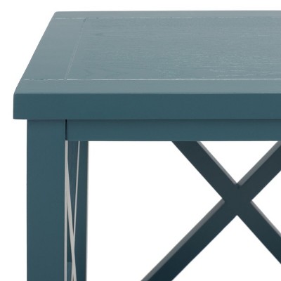 Transitional Teal Wood and Stone Rectangular End Table