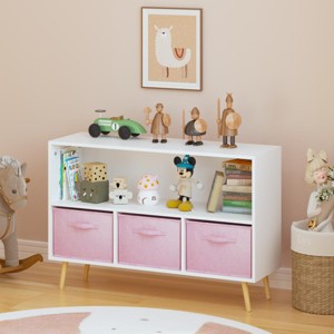 KTMBDW Sturdy Kids Bookshelf with Collapsible Fabric Drawers and Toy Storage Cabinet for Kids Room, Ideal Height for Easy Book Access - 1 of 4