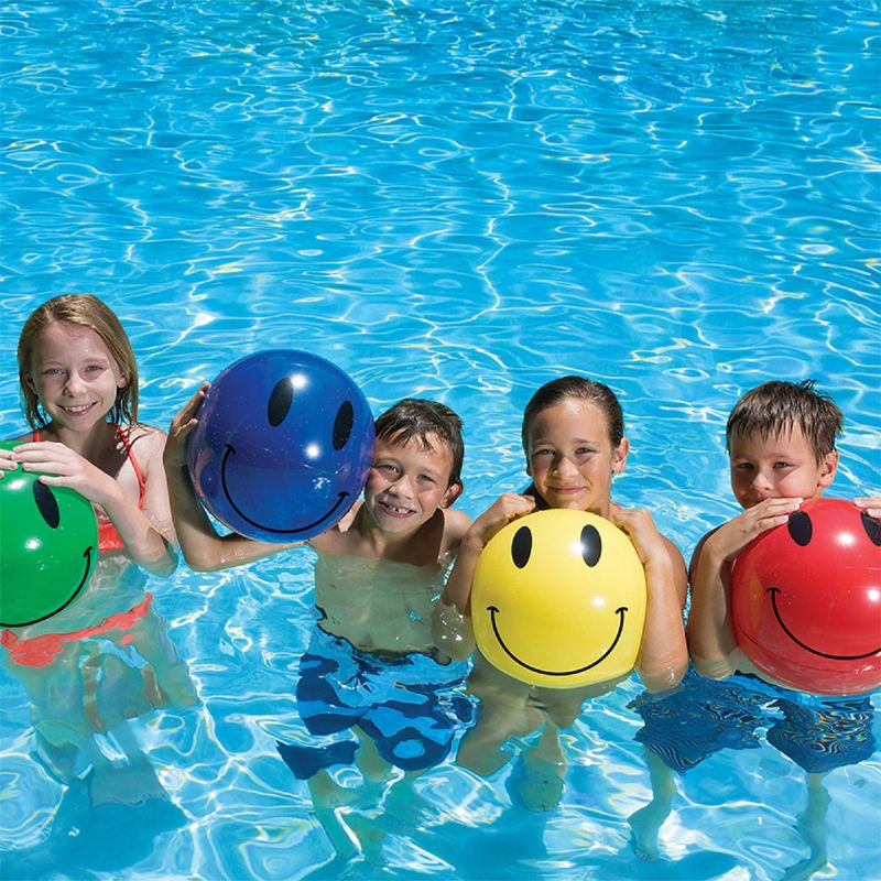 Swim Central 4ct Inflatable Smiley Play Beach Balls 16” - Yellow/Green/Red/Blue, 2 of 3