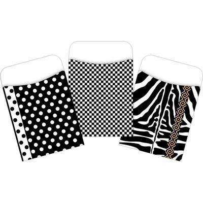 3pk 30ea Black and White Designs Peel & Stick Library Pockets - Barker Creek