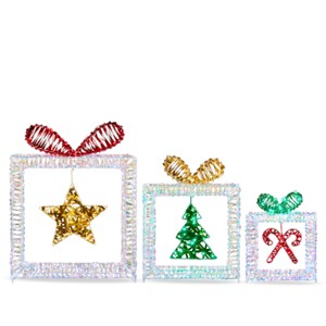 Syemin Decorative Holiday Scene Props Set of 3 Iridescent Cut-out Gift Box Christmas Decorations Holiday Decor Holiday Displays, White, 22"*22"*22" - 1 of 4
