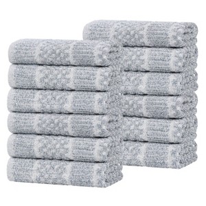 Viscose Cotton Blend Medium Weight Soft Textured Checkered and Ribbed Towel Set by Blue Nile Mills - 1 of 4